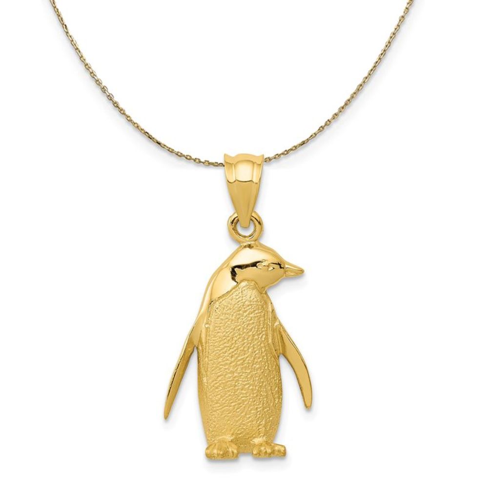 14k Yellow Gold Textured Penguin Necklace - 16 Inch